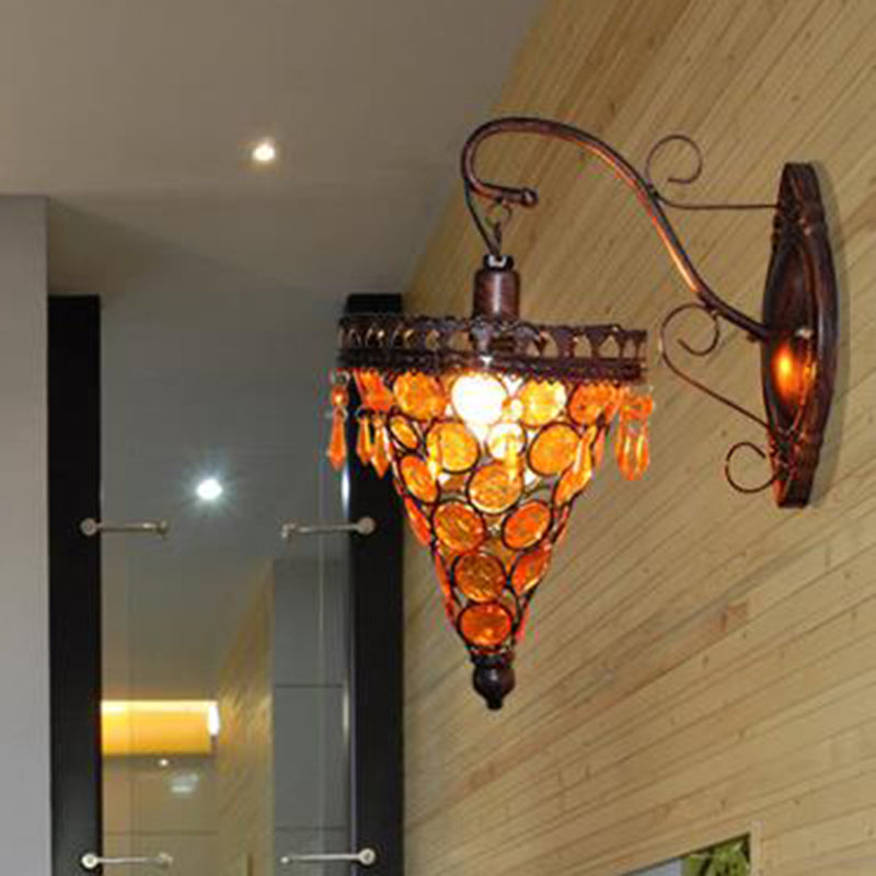 Cone Metal Wall Lampe Sconce Art Deco 1 Head Living Room Wall Lightture en orange / bleu / violet avec accent en verre