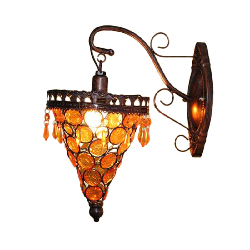 Cone Metal Wall Lampe Sconce Art Deco 1 Head Living Room Wall Lightture en orange / bleu / violet avec accent en verre