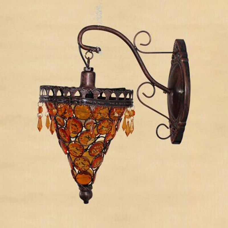 Cone Metal Wall Lampe Sconce Art Deco 1 Head Living Room Wall Lightture en orange / bleu / violet avec accent en verre