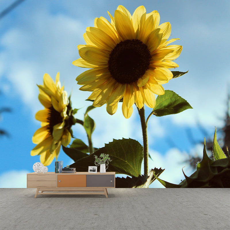 Yellow Sunflower Moisture Resistant Wall Decor for Living Room, Made to Measure