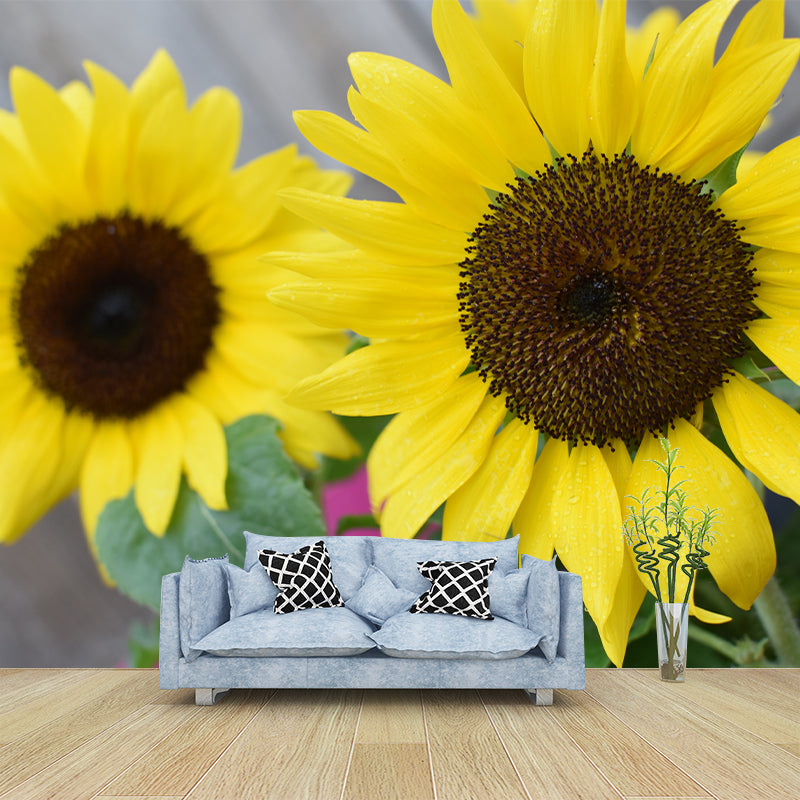 Yellow Sunflower Moisture Resistant Wall Decor for Living Room, Made to Measure