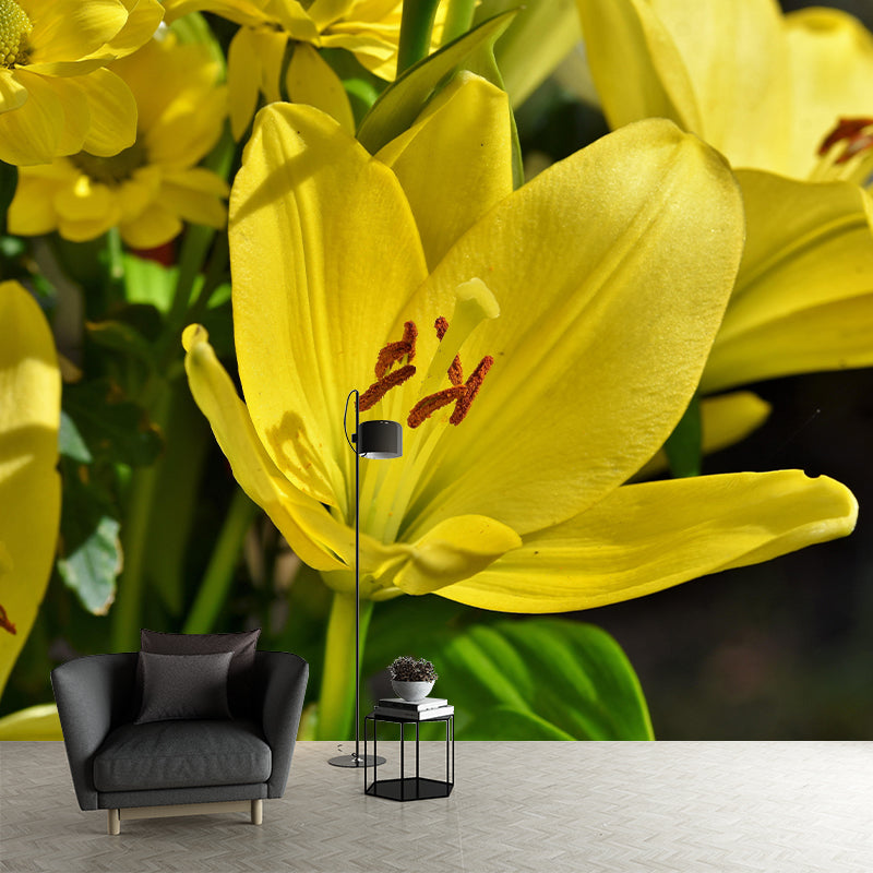 Blooming Lily Mural Moisture Resistant Wallpaper Wall Decor for House Interior