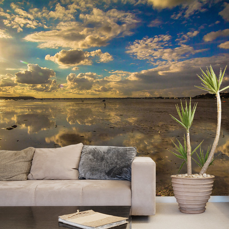 Modern Seascape Mural Wallpaper Mildew Resistant for Reading Room Decor