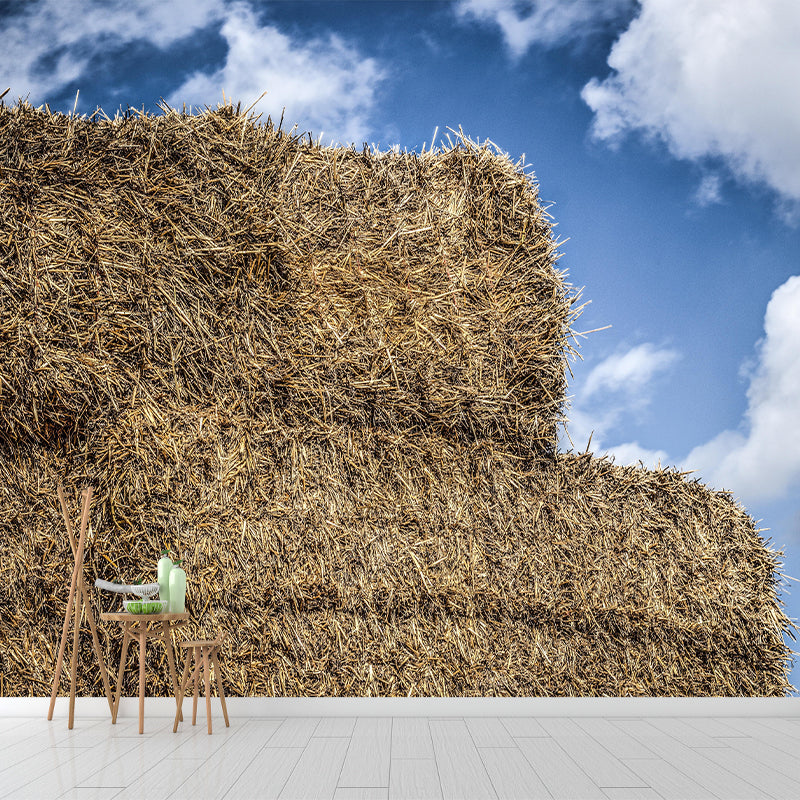 Customized Straw Bales Mural Environment Friendly Wallpaper for Fireplace