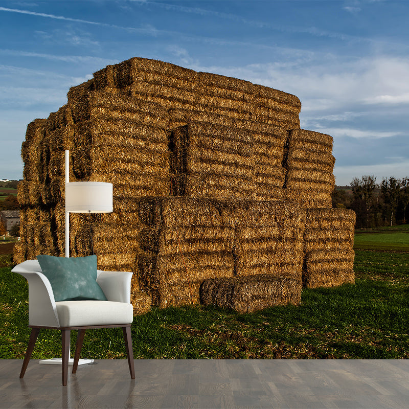 Customized Straw Bales Mural Environment Friendly Wallpaper for Fireplace