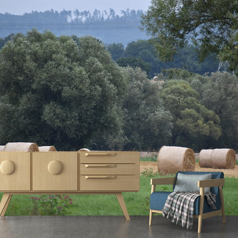 Dry Straw Bales Mural Wallpaper Modern Mildew Resistant for Fireplace Decor