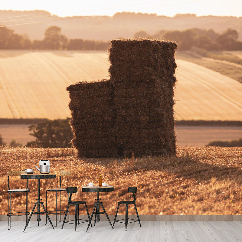 Dry Straw Bales Mural Wallpaper Modern Mildew Resistant for Fireplace Decor