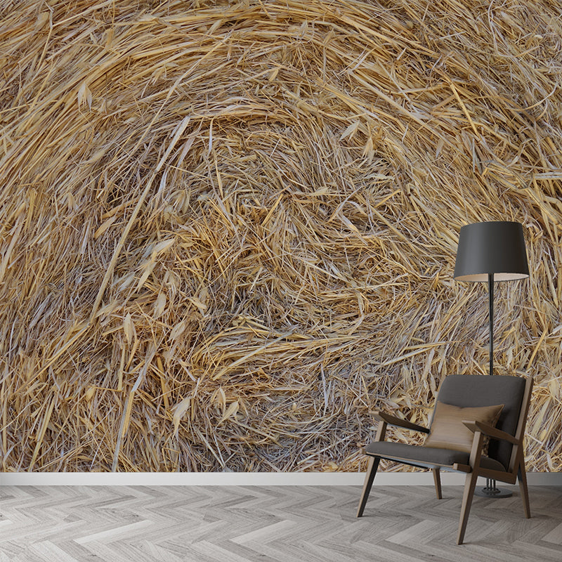 Dry Straw Bales Mural Horizontal Photography Eco-friendly for Dining Room