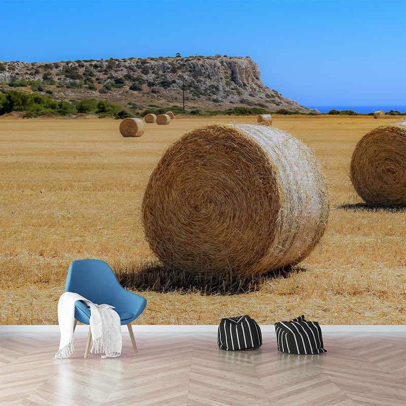 Dry Straw Bales Mural Horizontal Photography Eco-friendly for Dining Room