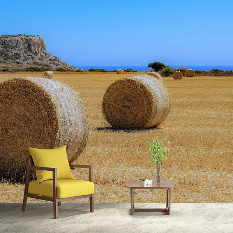 Dry Straw Bales Mural Horizontal Photography Eco-friendly for Dining Room