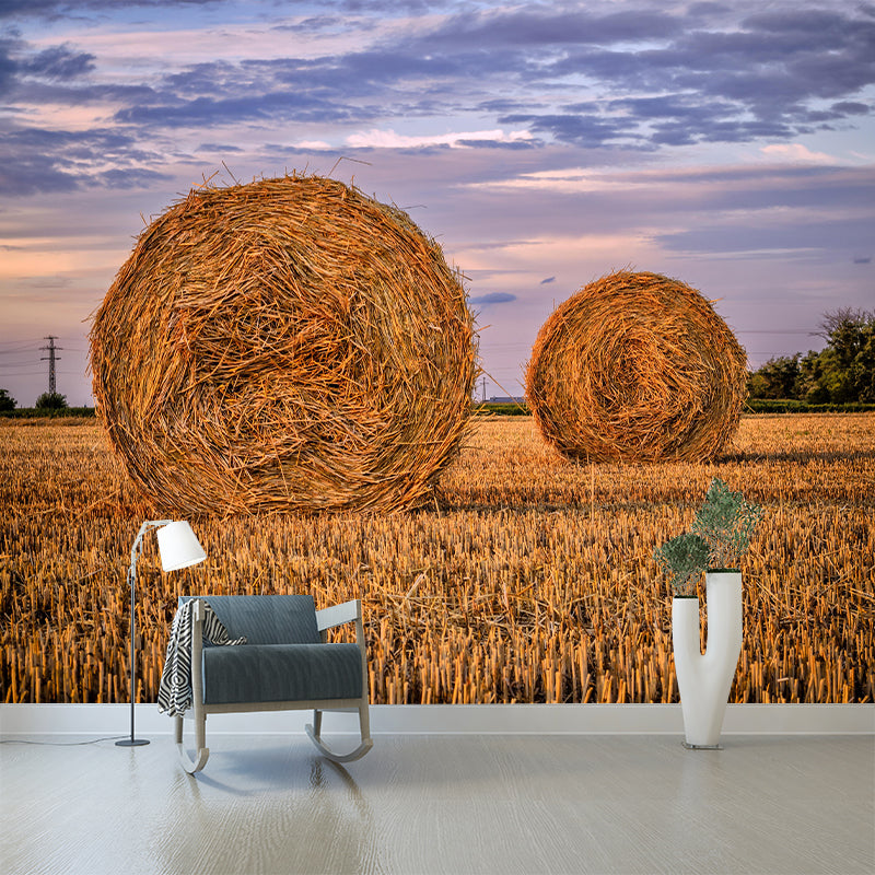 Dry Straw Bales Mural Horizontal Photography Eco-friendly for Dining Room