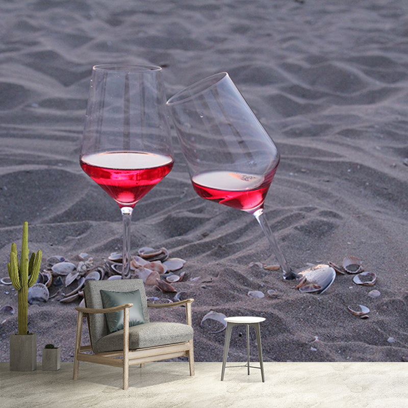 Red Wine Bar Shop Wall Mural Contemporary Moisture Resistant Wall Covering in Soft Color