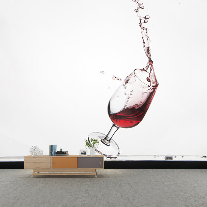 Red Wine Bar Shop Wall Mural Contemporary Moisture Resistant Wall Covering in Soft Color