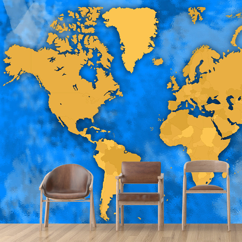 Mildew Resistant Modern Mural Wallpaper with World Map Pattern for Decoration