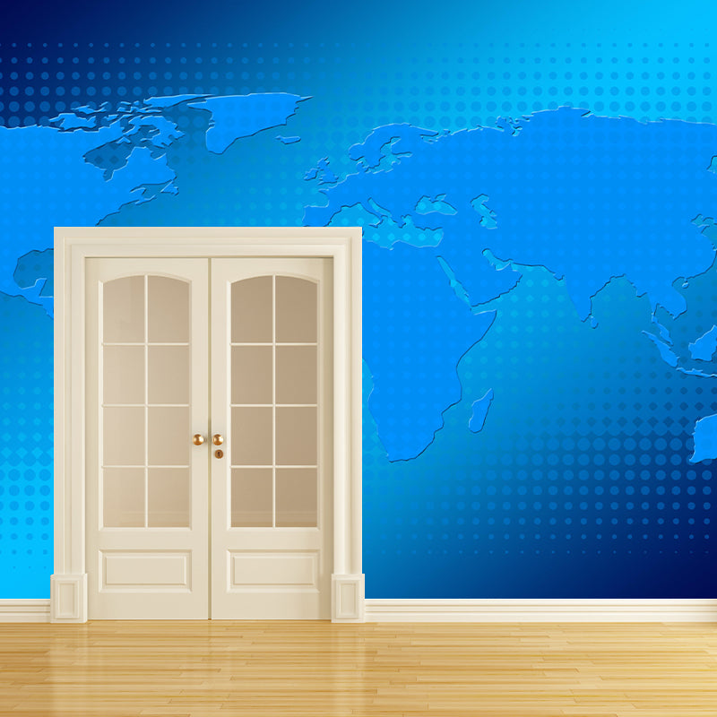 Modern Style World Map Mural Mildew Resistant Wall Covering for Bedroom Decor