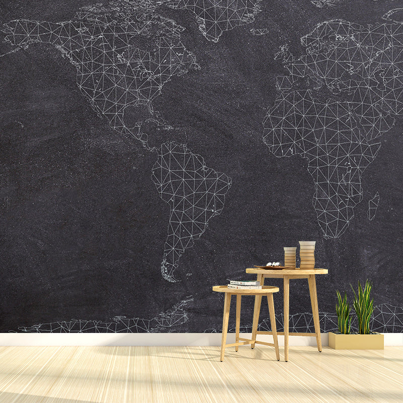 Modern Style World Map Mural Mildew Resistant Wall Covering for Bedroom Decor