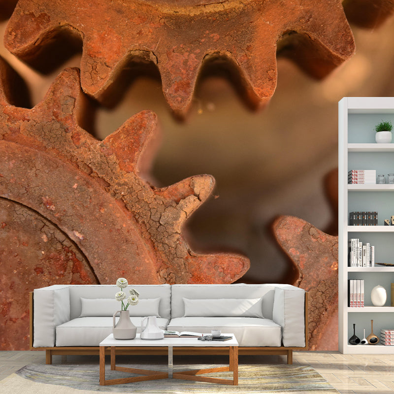 Industrial Style Metal Gear Mural Mildew Resistant Wall Covering for Repair Shop