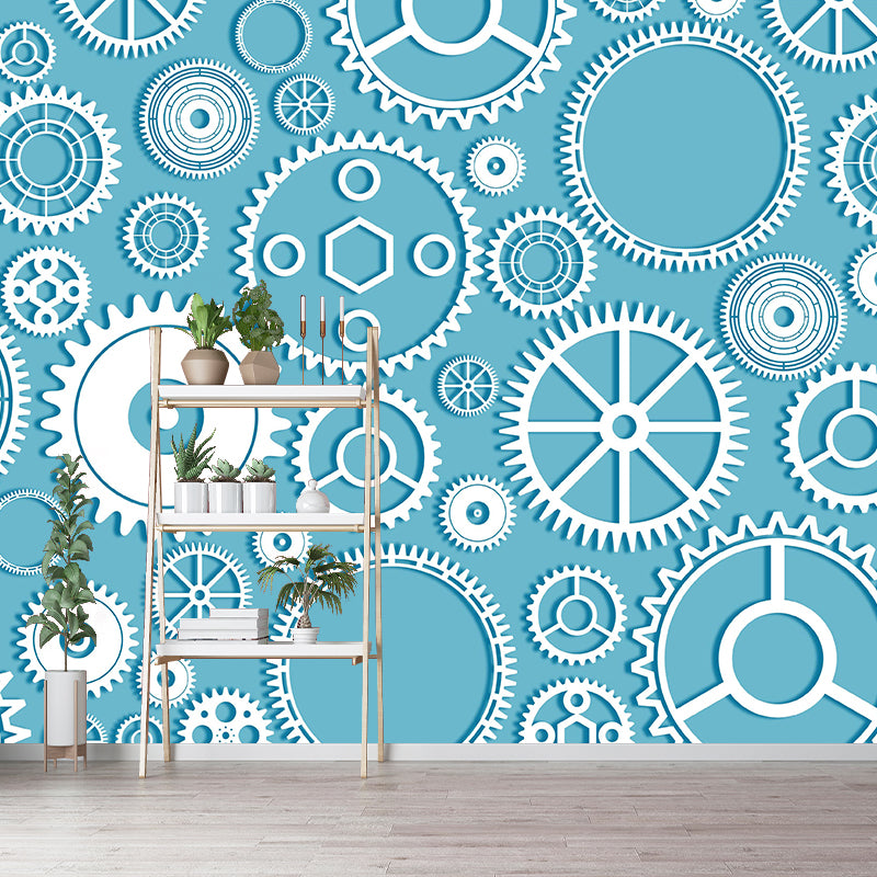 Industrial Style Metal Gear Mural Mildew Resistant Wall Covering for Repair Shop Decor
