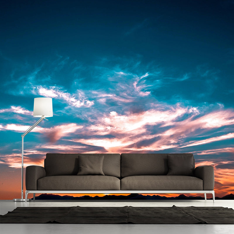 Contemporary Cloudscape Mural Mildew Resistant Wall Covering for Room Decor