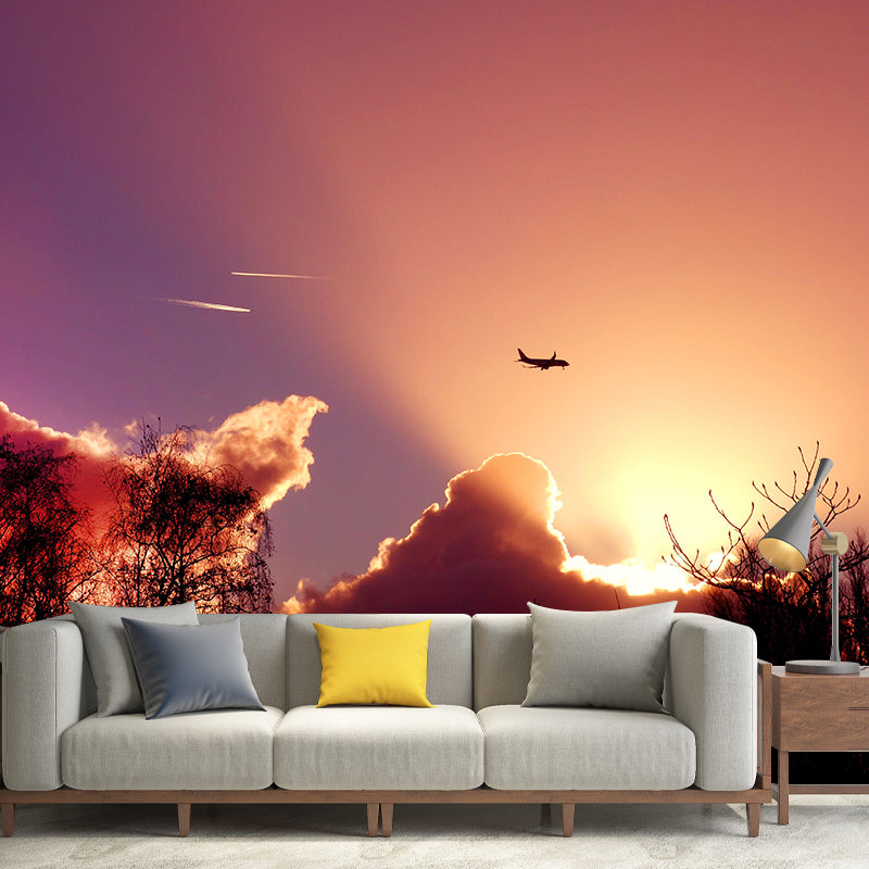 Contemporary Style Cloudscape Mural Mildew Resistant Wall Covering for Room Decor