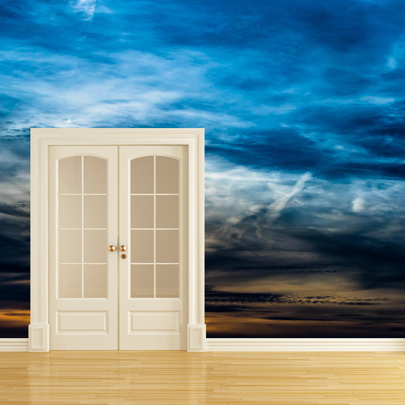 Contemporary Style Cloudscape Mural Mildew Resistant Wall Covering for Room Decor