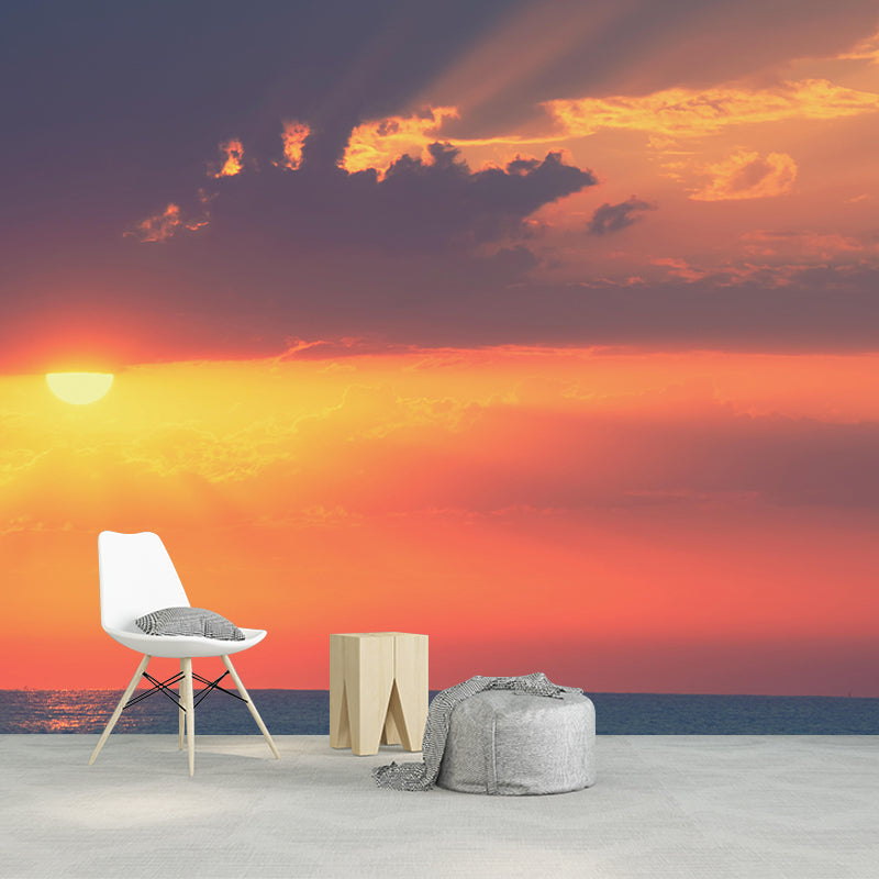 Contemporary Style Sunset Mural Mildew Resistant Wall Covering for Living Room Decor