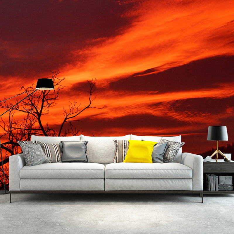 Contemporary Style Cloudscape Mural Mildew Resistant Wall Covering for Living Room Decor