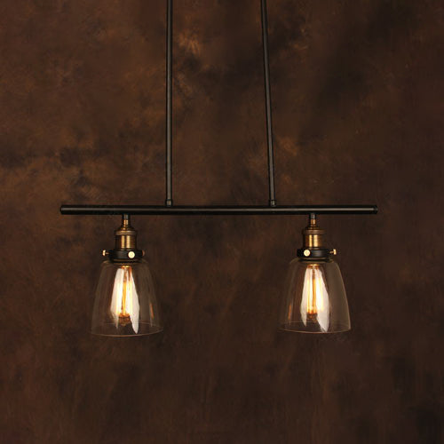 Cone Shade Dining Room Island Pendant Light Industrial Clear Glass 2/3 Lights Black Hanging Lamp Kit