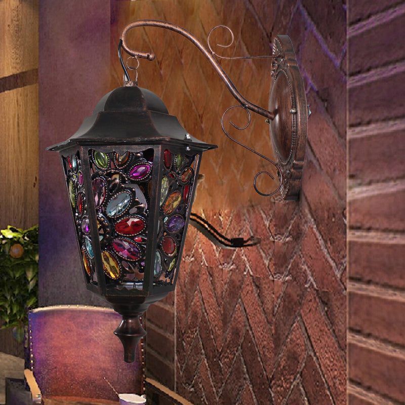 1 Hoofdbloem/Cirkel SCONCE LAMP BOHEMISCHE Zwarte metalen Wandlamp met gebogen arm voor restaurant