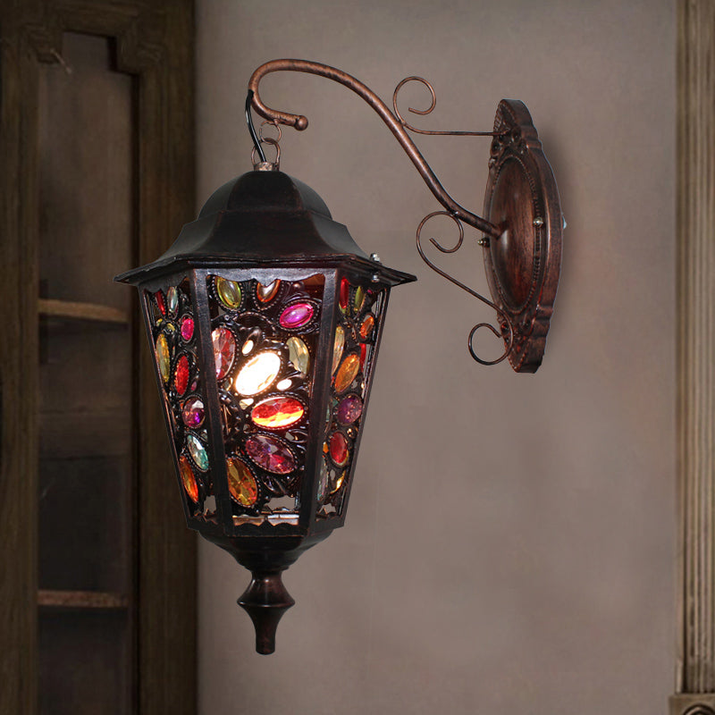 1 Hoofdbloem/Cirkel SCONCE LAMP BOHEMISCHE Zwarte metalen Wandlamp met gebogen arm voor restaurant