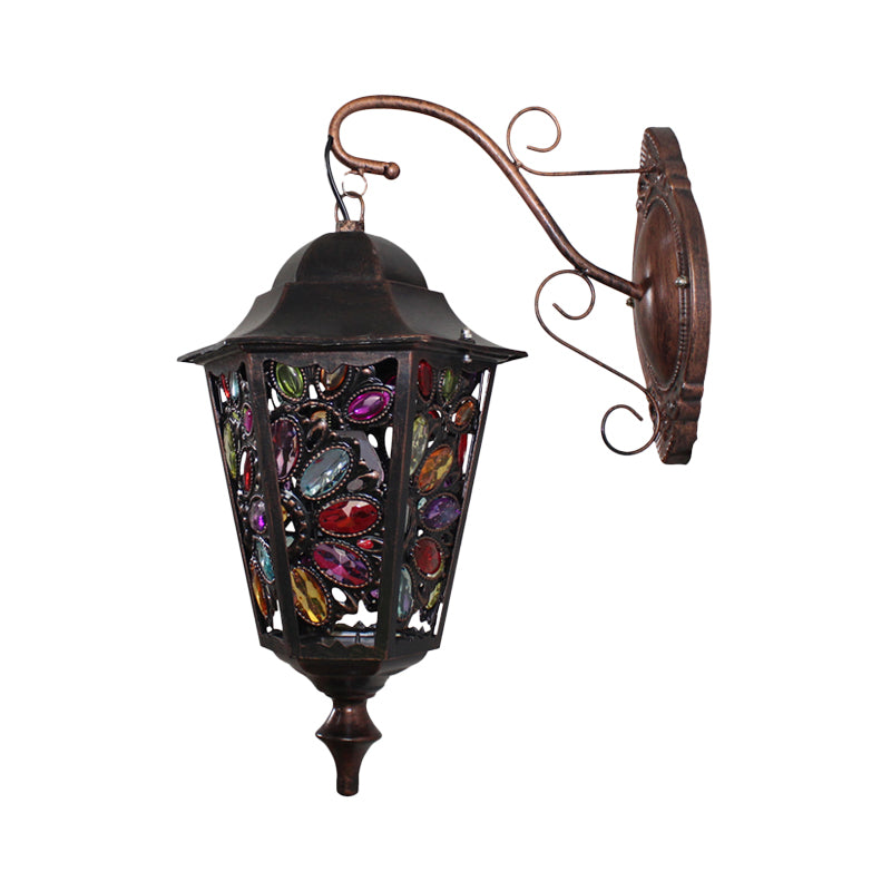 1 Hoofdbloem/Cirkel SCONCE LAMP BOHEMISCHE Zwarte metalen Wandlamp met gebogen arm voor restaurant