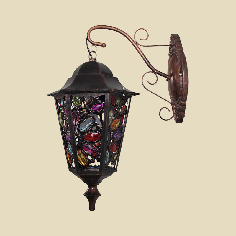 1 Hoofdbloem/Cirkel SCONCE LAMP BOHEMISCHE Zwarte metalen Wandlamp met gebogen arm voor restaurant