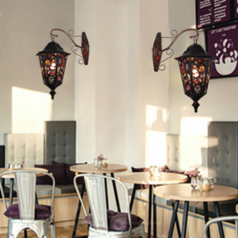 1 Hoofdbloem/Cirkel SCONCE LAMP BOHEMISCHE Zwarte metalen Wandlamp met gebogen arm voor restaurant