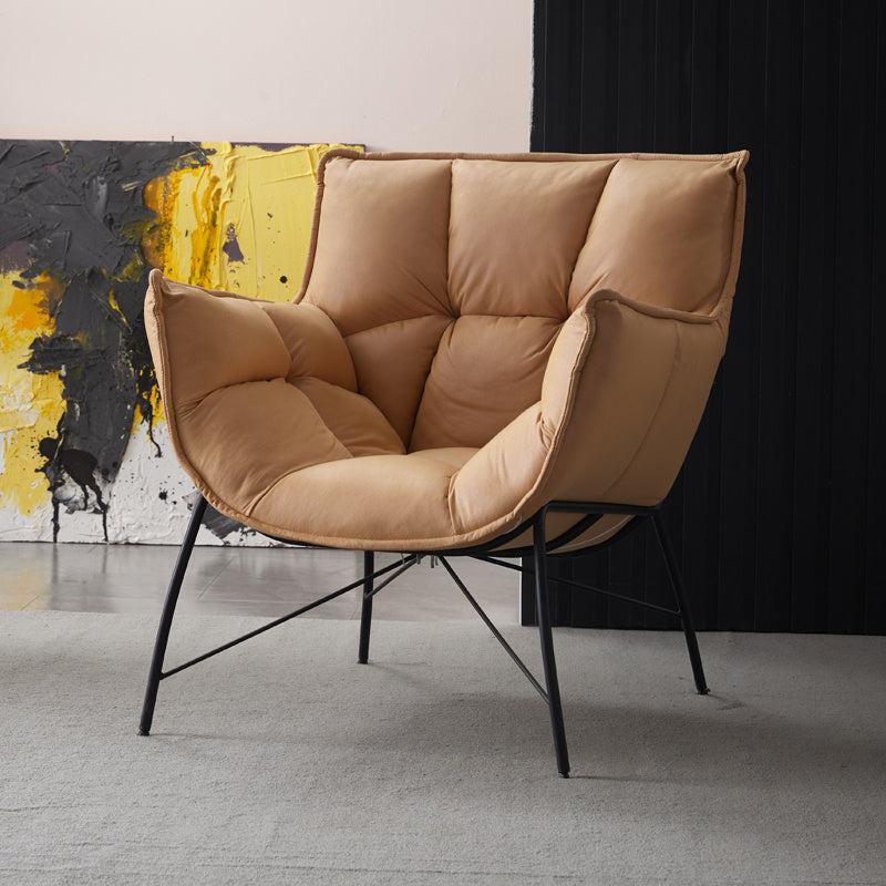 Chaise d'intérieur et d'extérieur moderne en métal, chaise d'appoint à dossier capitonné Parsons avec accoudoirs