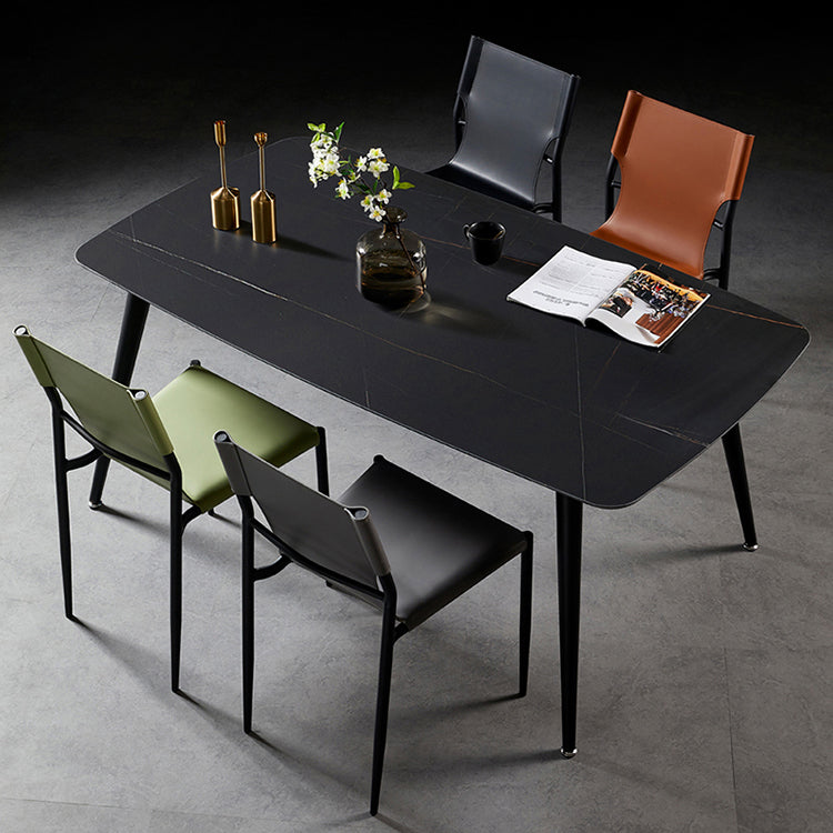 Chaises sans bras de salle à manger rembourrées en cuir, chaises latérales de salle à manger avec pieds en métal