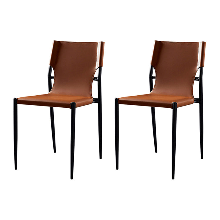 Chaises sans bras de salle à manger rembourrées en cuir, chaises latérales de salle à manger avec pieds en métal