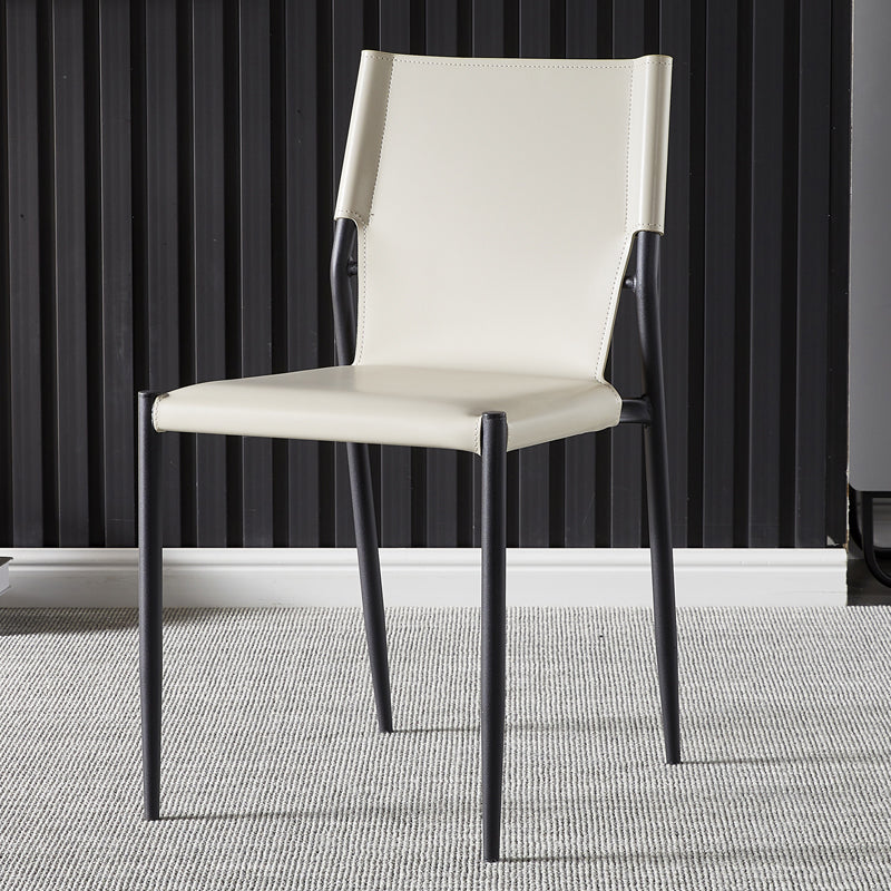 Chaises sans bras de salle à manger rembourrées en cuir, chaises latérales de salle à manger avec pieds en métal