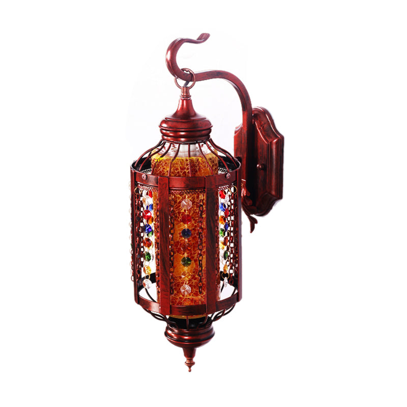 Copper Lantern Wall Mount Lighting Antique Metal 1 Head Restaurant Sconce Light Fixture