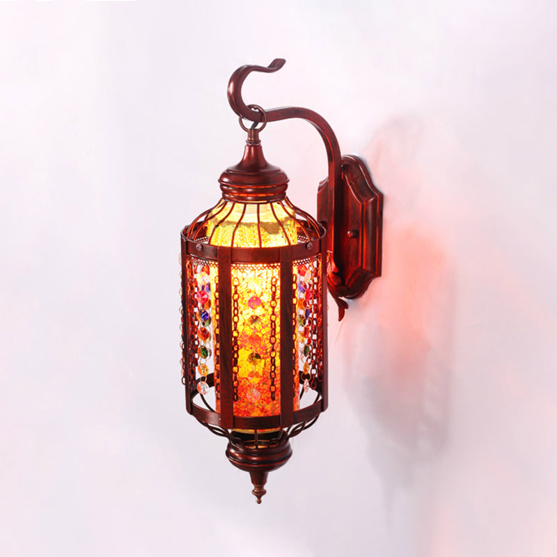 Copper Lantern Wall Mount Lighting Antique Metal 1 Head Restaurant Sconce Light Fixture