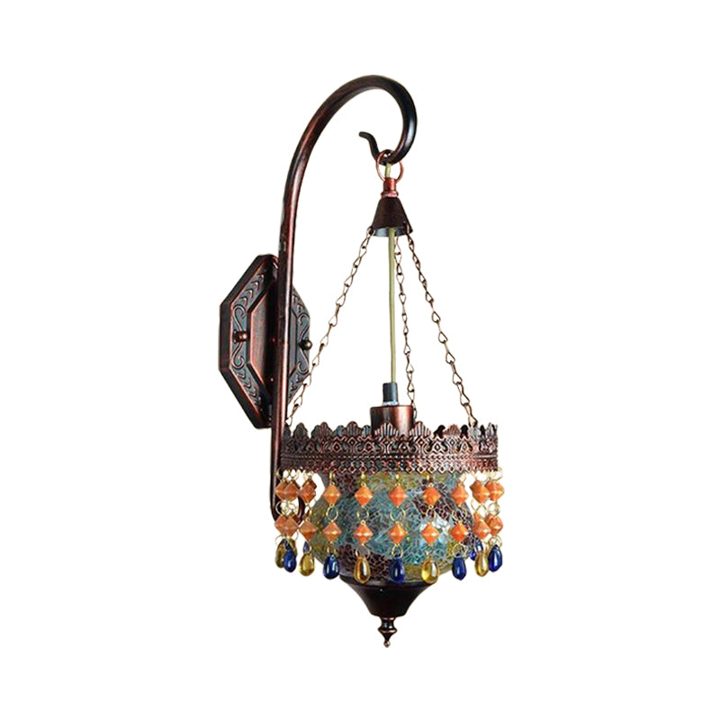 Metal Rust Sconce Light Fixture Urn 1 Light Vintage Wall Mounted Lamp with Crystal Accent for Living Room