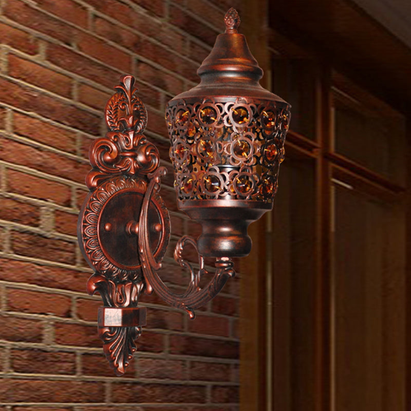 Bohemian Lantern Sconce Wall Lighting 1-Head Metal Wall Mount Lamp in Copper for Bedroom