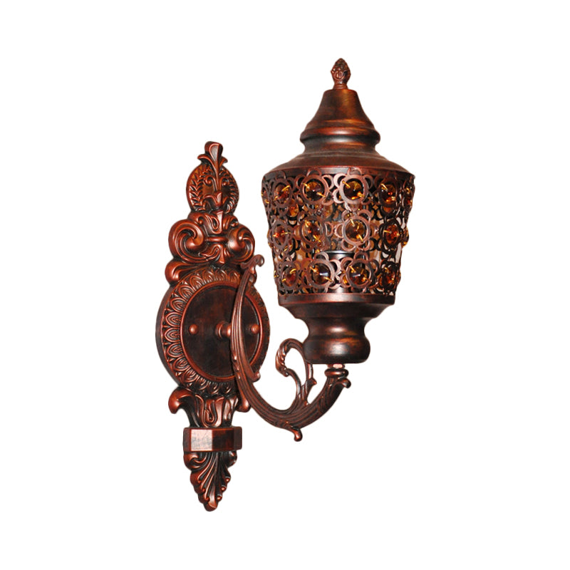 Bohemian Lantern Sconce Wall Lighting 1-Head Metal Wall Mount Lamp in Copper for Bedroom