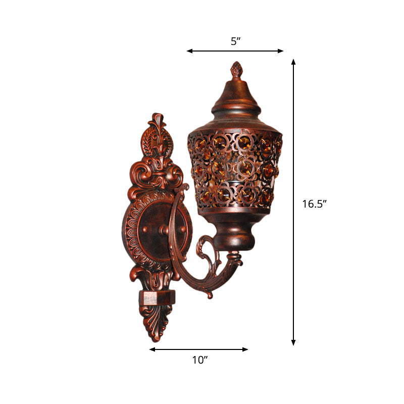 Bohemian Lantern Sconce Wall Lighting 1-Head Metal Wall Mount Lamp in Copper for Bedroom