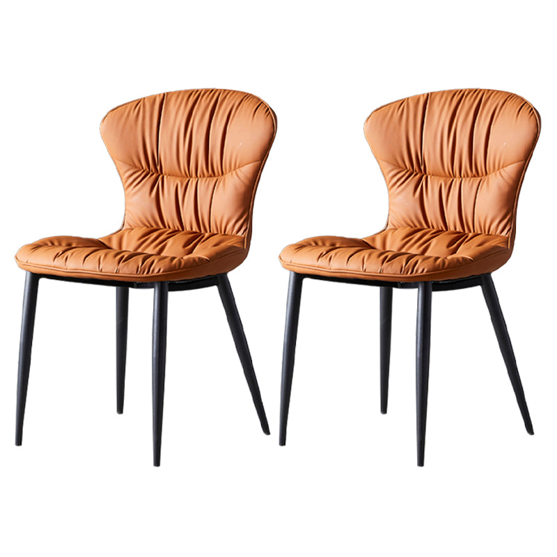 Chaises de salle à manger en cuir de style scandinave Chaises sans accoudoirs rembourrées à dossier solide (Ensemble de 2)