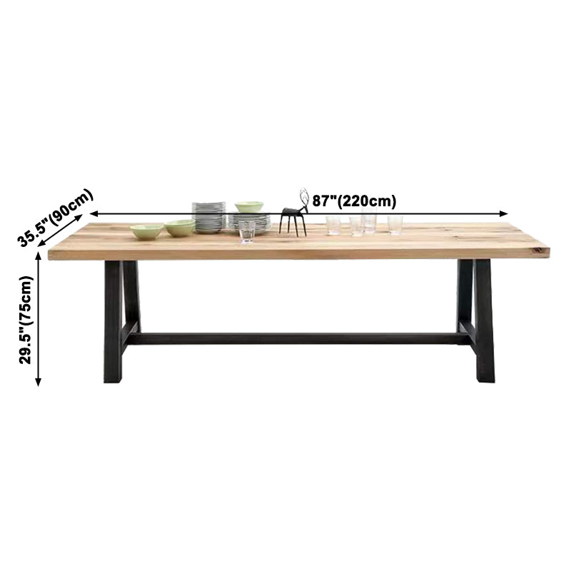 Metal Industrial Rectangle Dining Table Solid Wood Top Table with Trestle Base