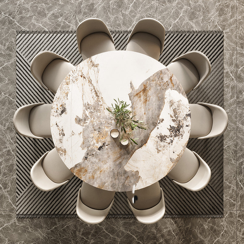 4-foot Stone Dinette Table Contemporary Round Dining Table with Drop Leaf