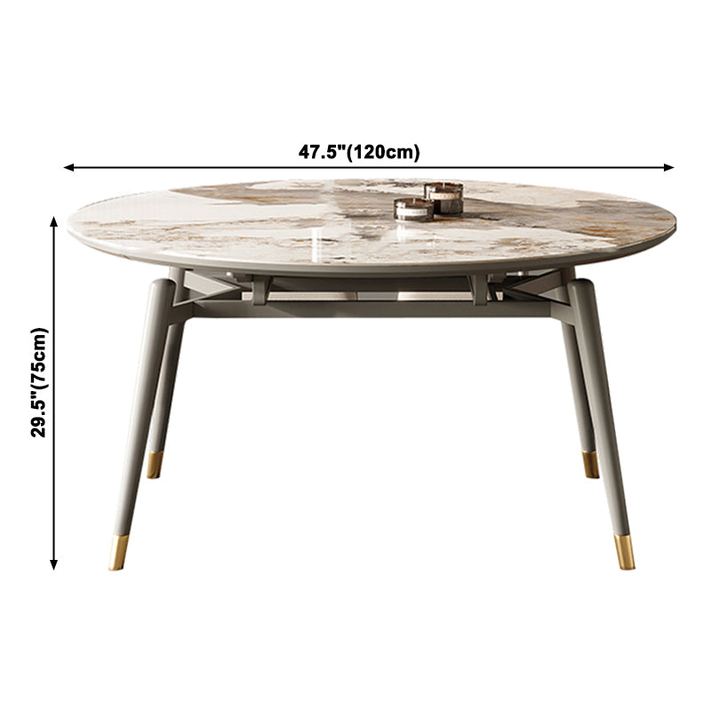 4-foot Stone Dinette Table Contemporary Round Dining Table with Drop Leaf