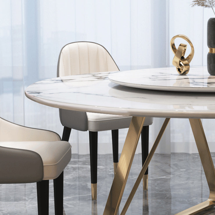 Glam Sintered Stone Top Standard Dining Table Round Shape Dining Table for Kitchen