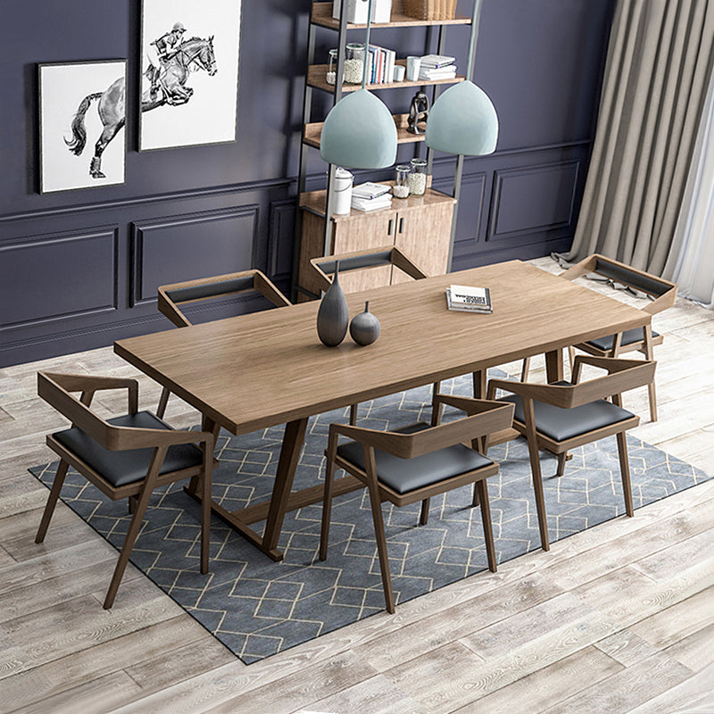 Solid Wood Industrial Rectangular Dining Table Solid Wood Top Table with Trestle