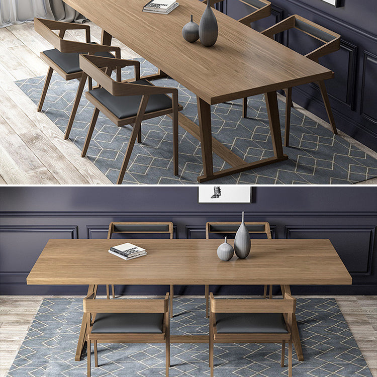 Solid Wood Industrial Rectangular Dining Table Solid Wood Top Table with Trestle
